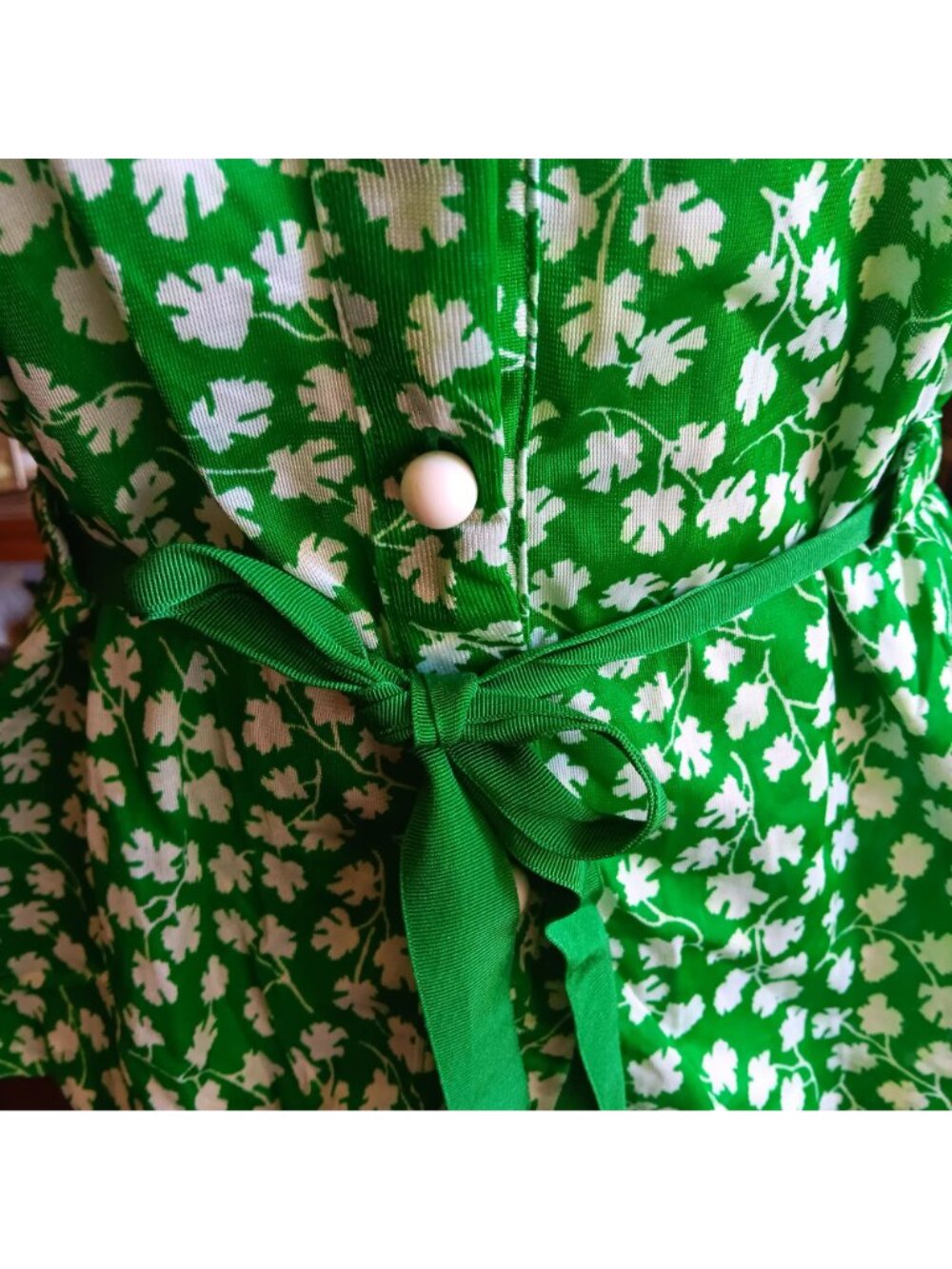 12 True Vintage Dress 1970s Green Set Dress Skirt Top Shamrock Clover 1970's - Picture 7 of 9